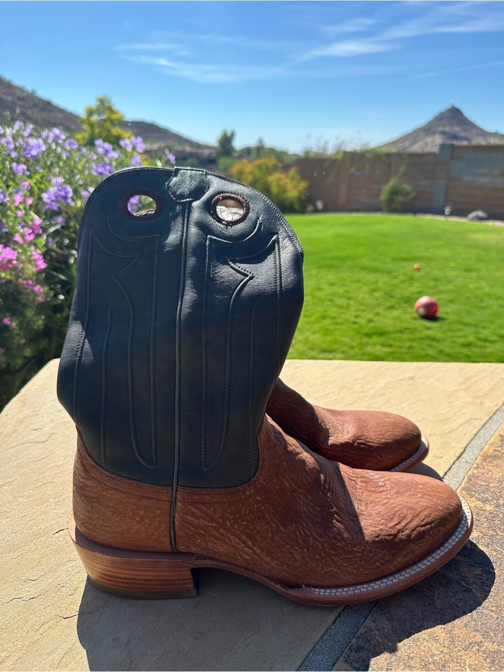 Tecovas Ranch Wear Men's Two-Tone Brown and Black Western Pull-On Boots Size 14